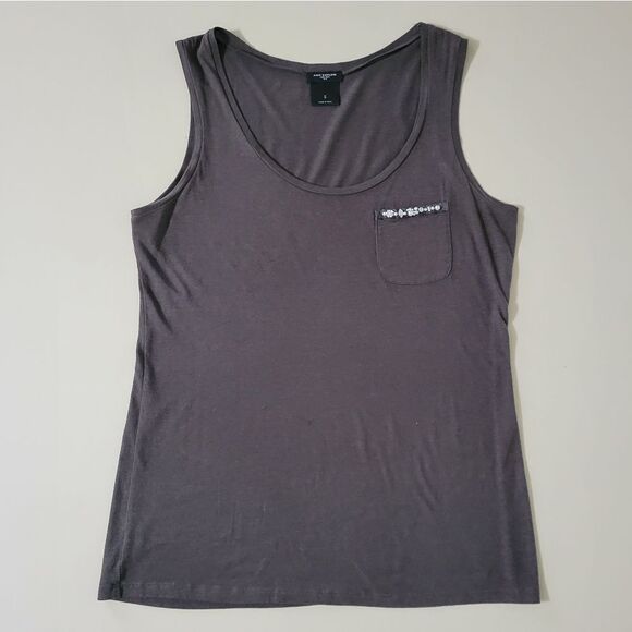 Ann Taylor Tops - Ann Taylor Brown Embellished Pocket Scoop-neck Tank Top